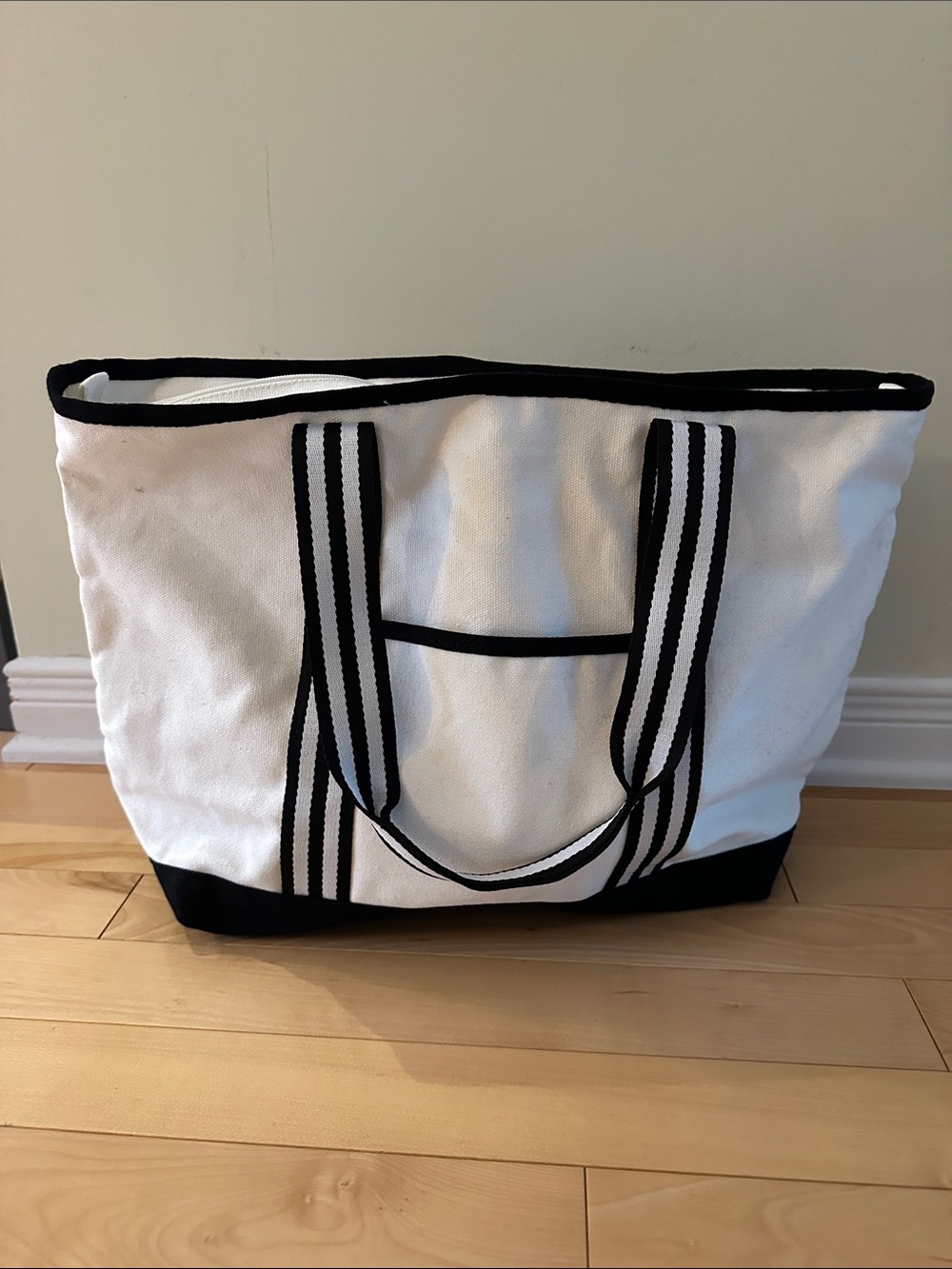 NWT Joe Fresh White & Black Striped Handle Canvas Tote Bag